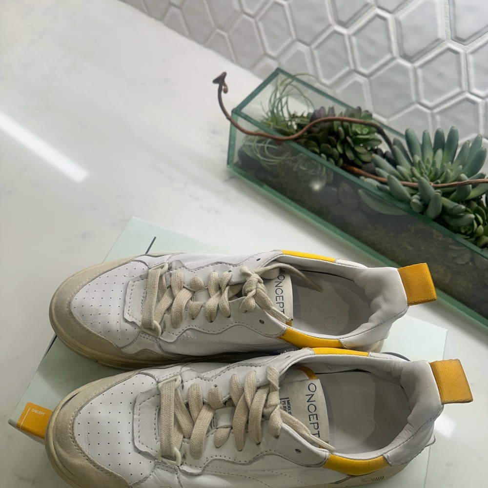 Casual White and Yellow Sneakers